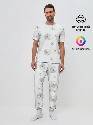 Мужская пижама с брюками / Ромашки