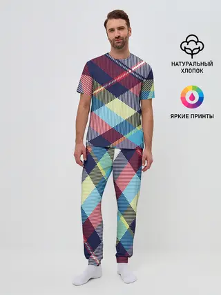 Мужская пижама с брюками / Клетка / Текстура в клетку #2