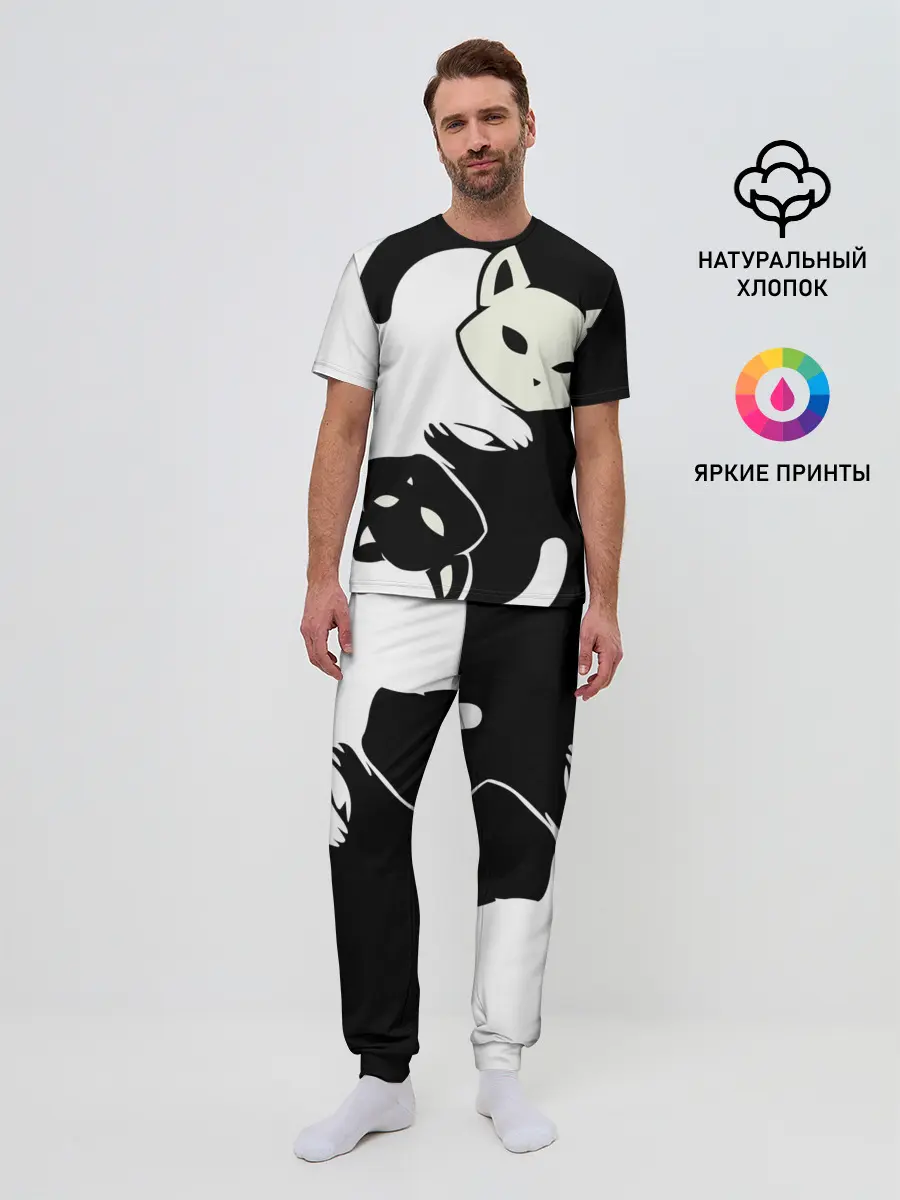 Мужская пижама с брюками / Инь и Янь котики