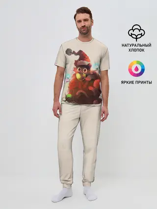 Мужская пижама с брюками / Новогодний кот