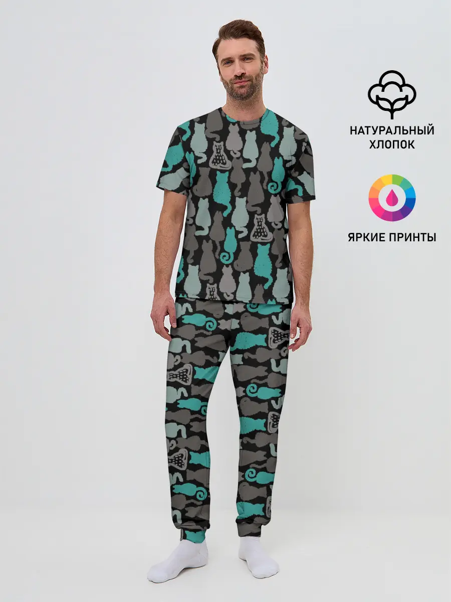Мужская пижама с брюками / Коты паттерн