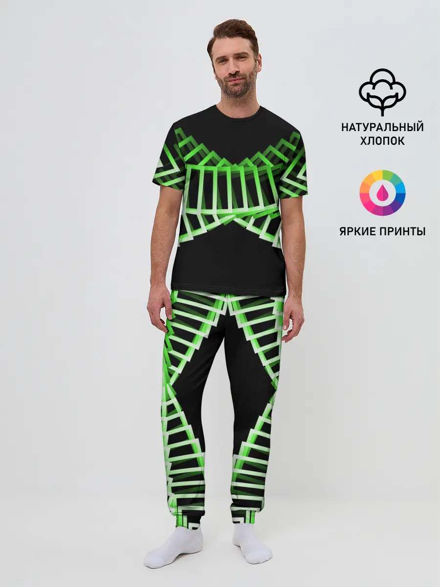 Мужская пижама с брюками / Неоновые квадраты