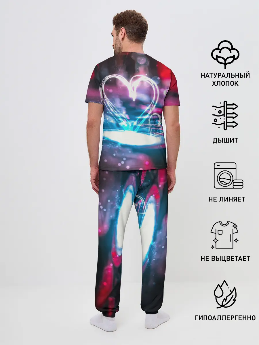 Мужская пижама с брюками / Неоновое сердце