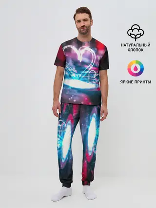 Мужская пижама с брюками / Неоновое сердце
