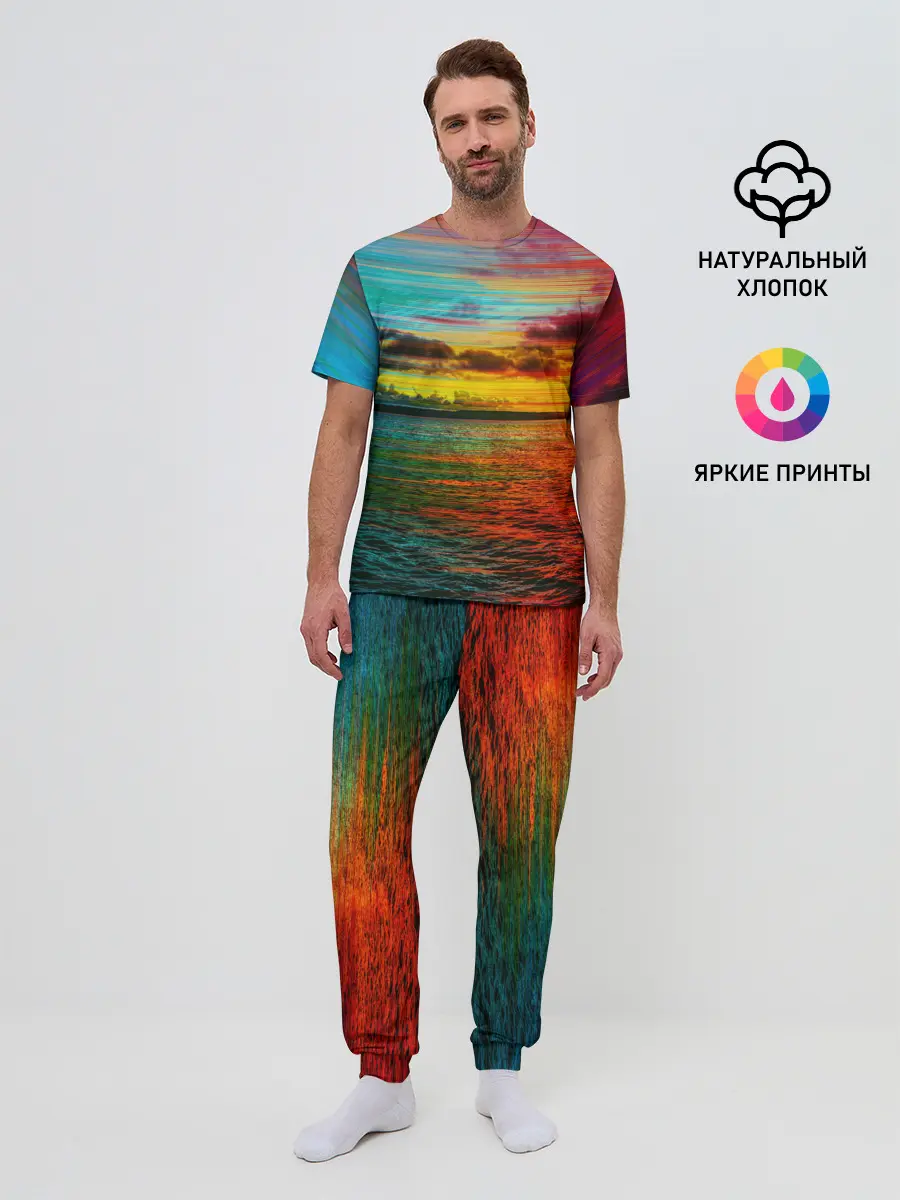 Мужская пижама с брюками / Glitch Sunset