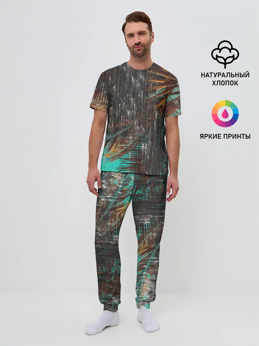 Мужская пижама с брюками / Palm glitch art