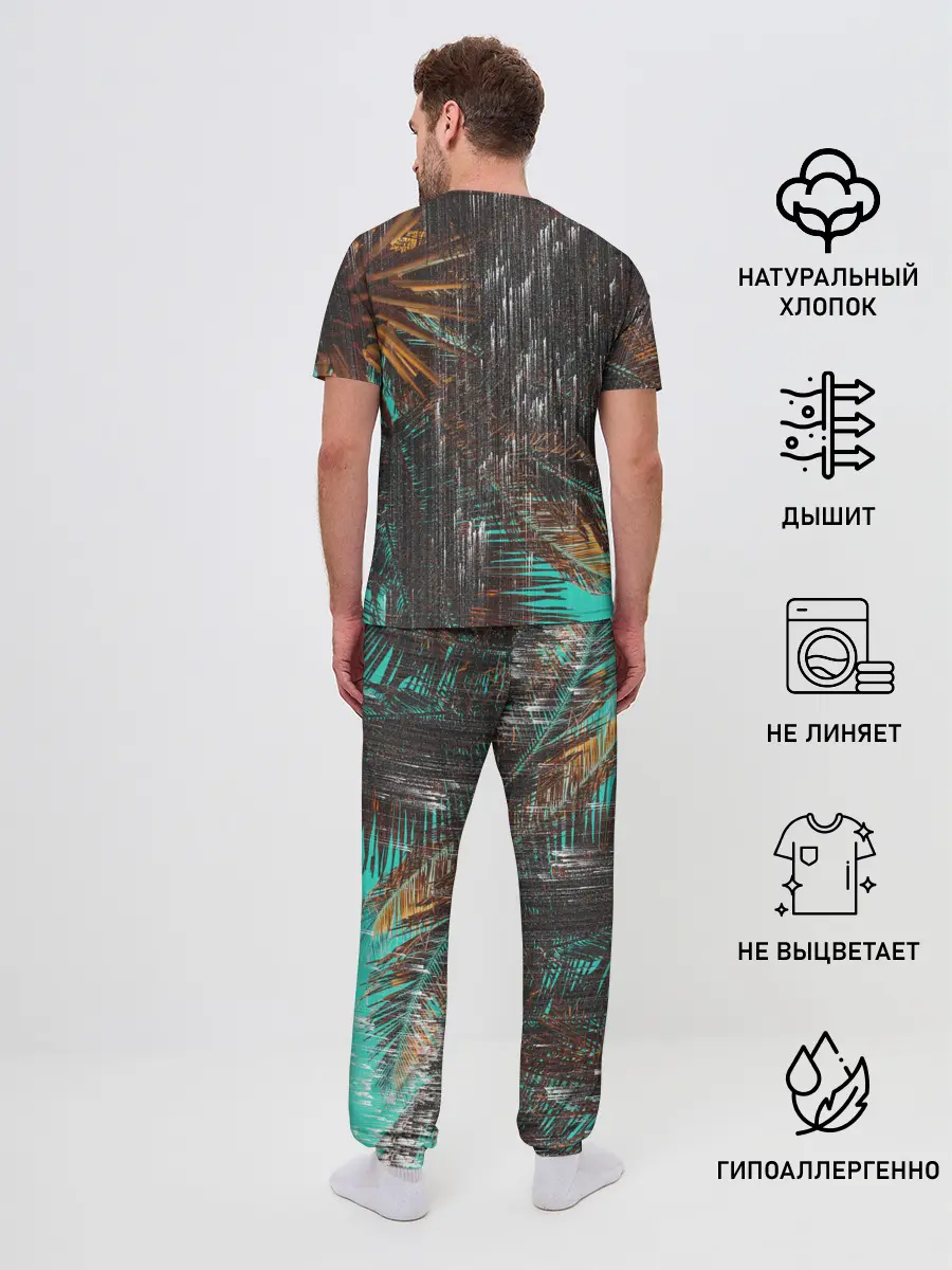 Мужская пижама с брюками / Palm glitch art