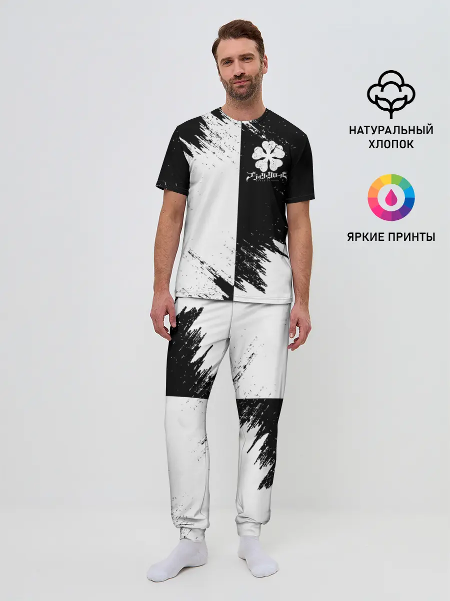 Мужская пижама с брюками / Черный Клевер инверсированный фон