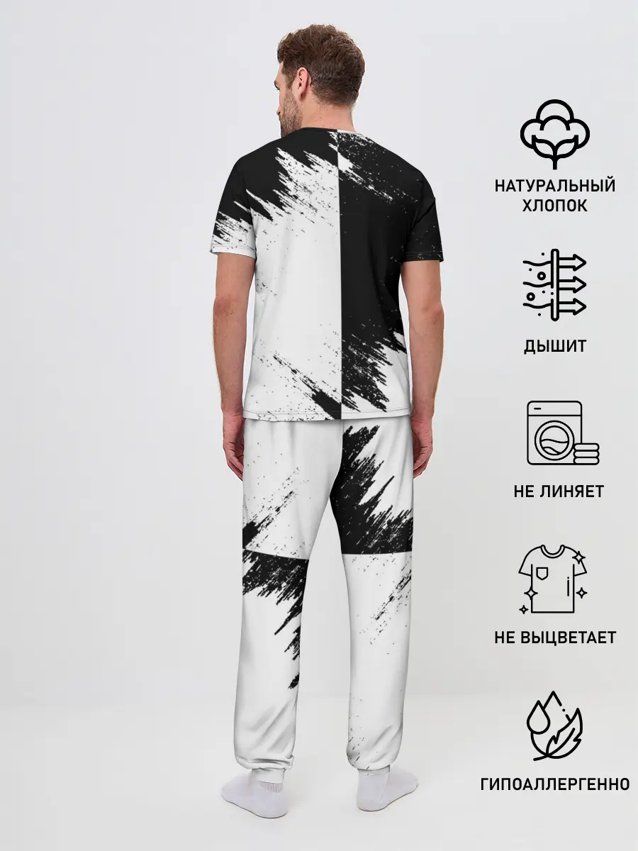 Мужская пижама с брюками / Черный Клевер инверсированный фон