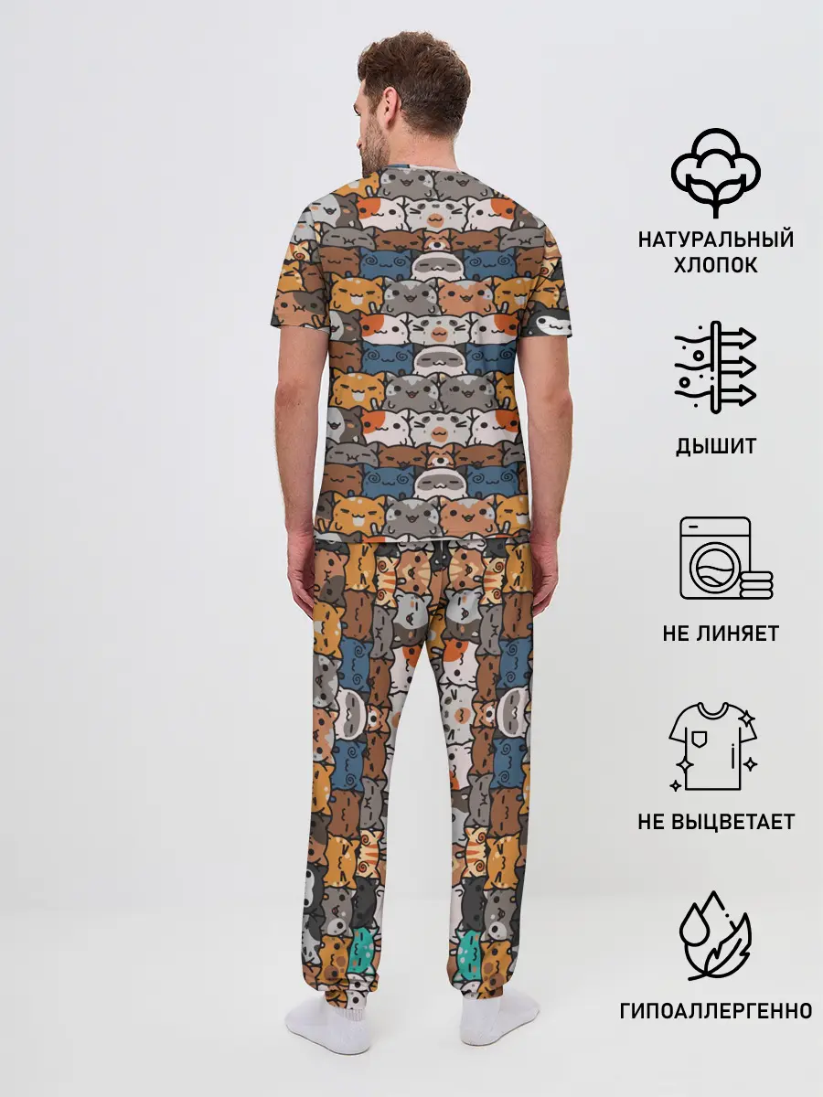 Мужская пижама с брюками / Котейки