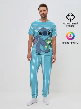Мужская пижама с брюками / Стич с лягушкой