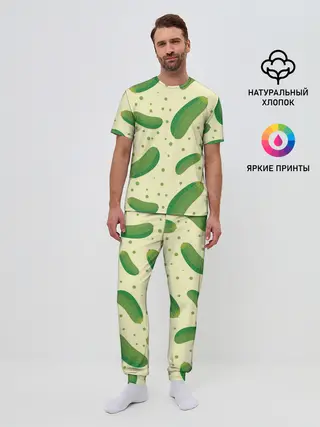 Мужская пижама с брюками / Огурчики