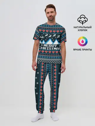Мужская пижама с брюками / Свитер Merry Christmas