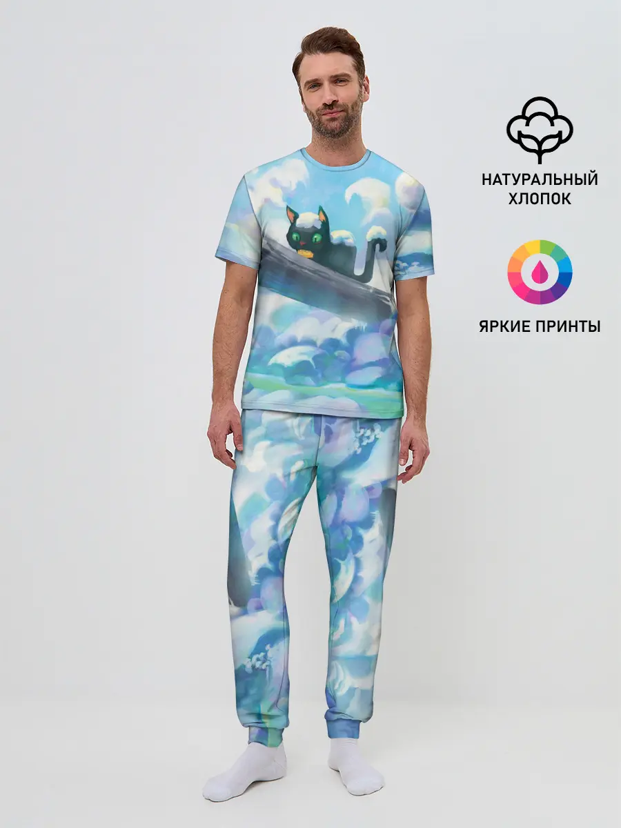 Мужская пижама с брюками / Снежный котенок