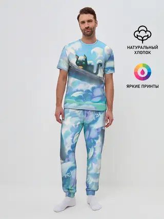 Мужская пижама с брюками / Снежный котенок