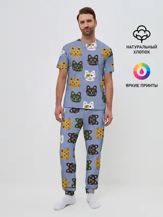 Мужская пижама с брюками / Котики
