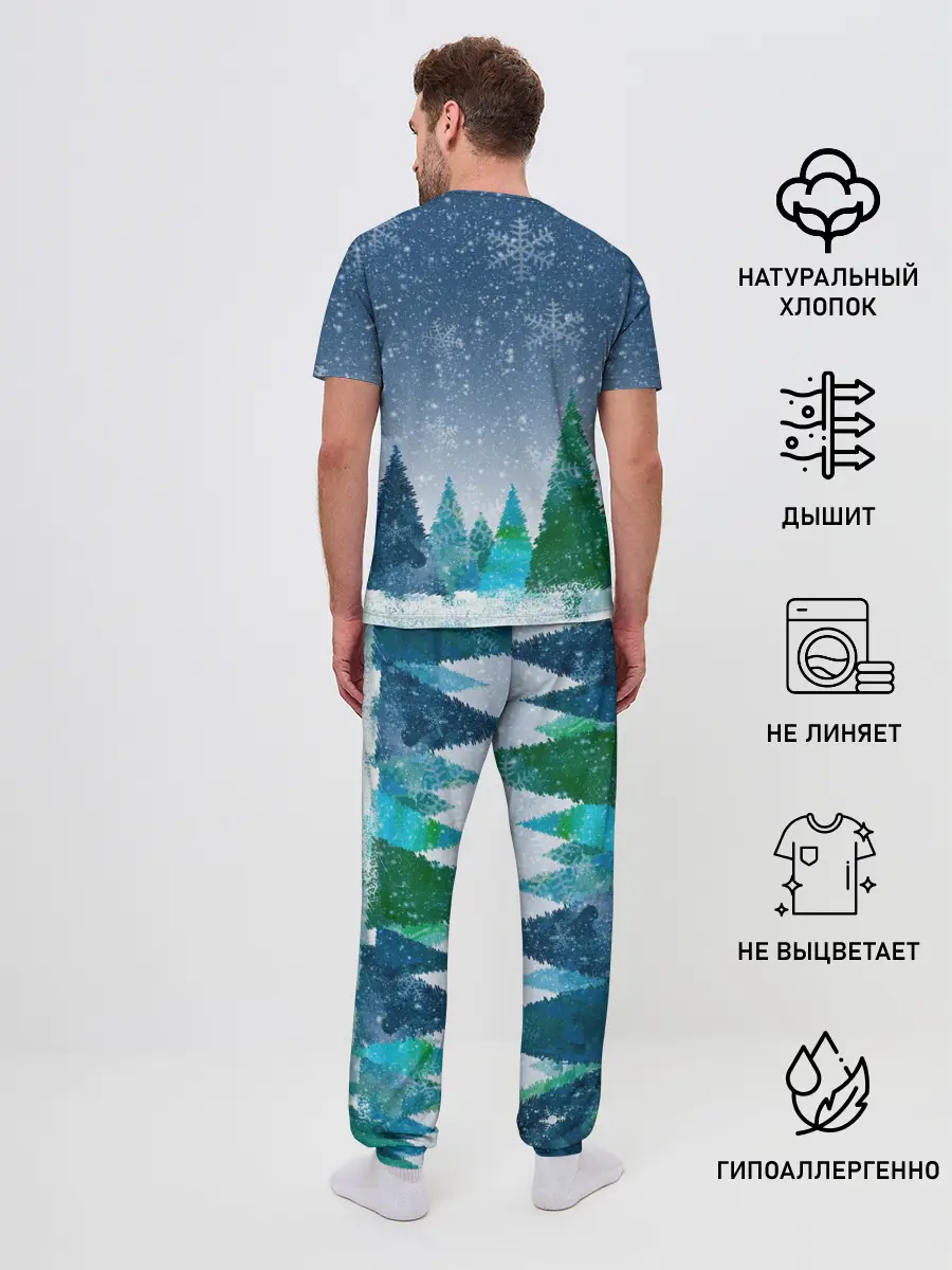 Мужская пижама с брюками / Снежинки в лесу