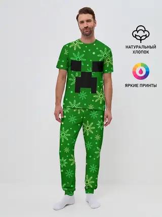 Мужская пижама с брюками / ЗИМНИЙ MINECRAFT