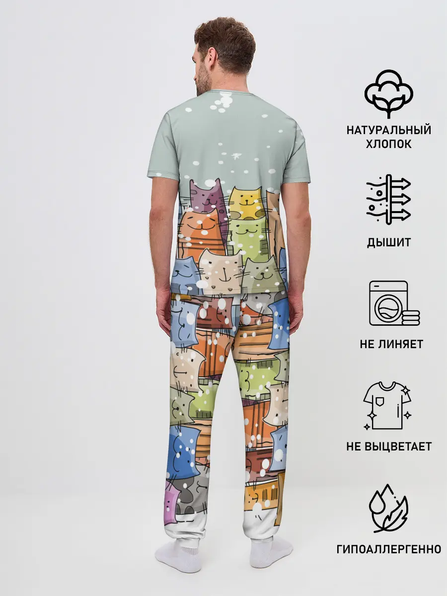 Мужская пижама с брюками / Котики