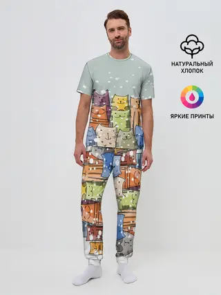 Мужская пижама с брюками / Котики