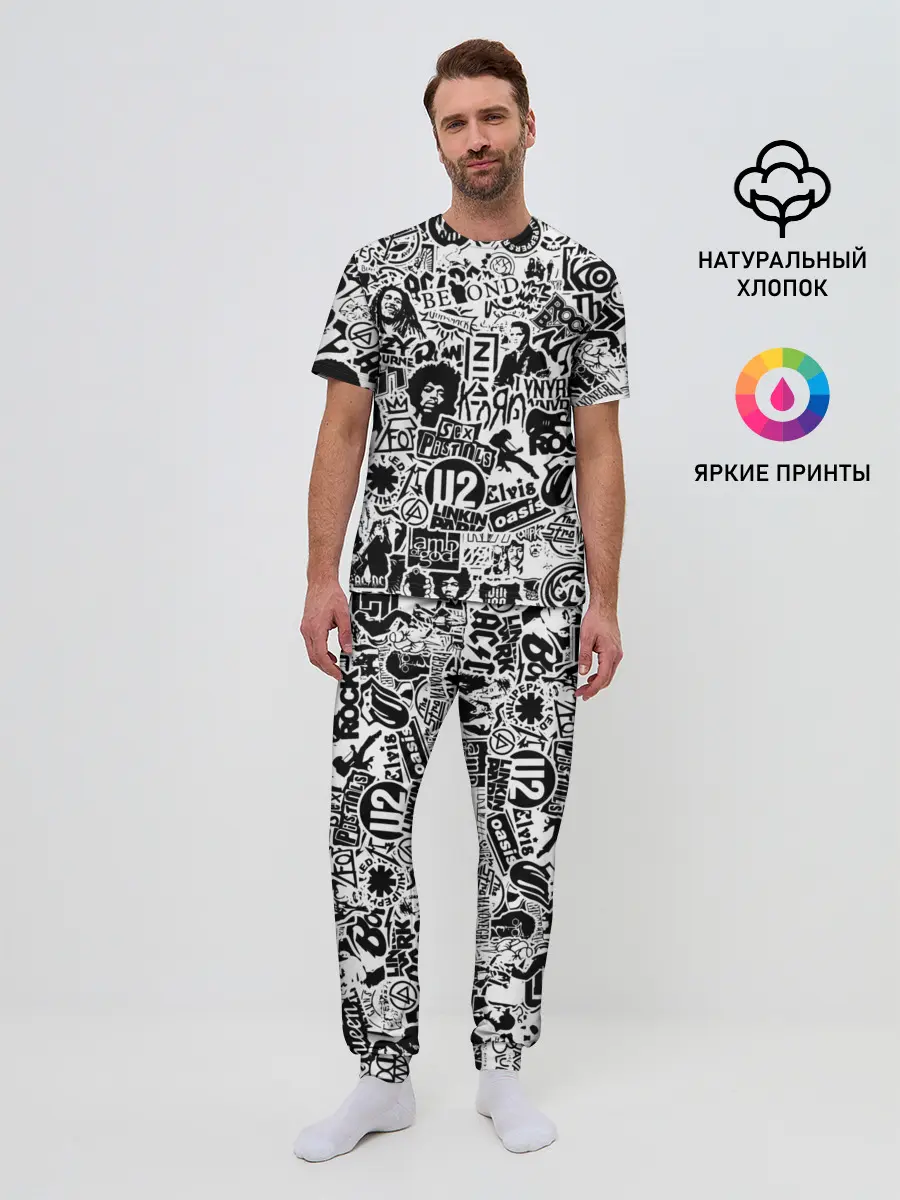 Мужская пижама с брюками / Rock Band Logos