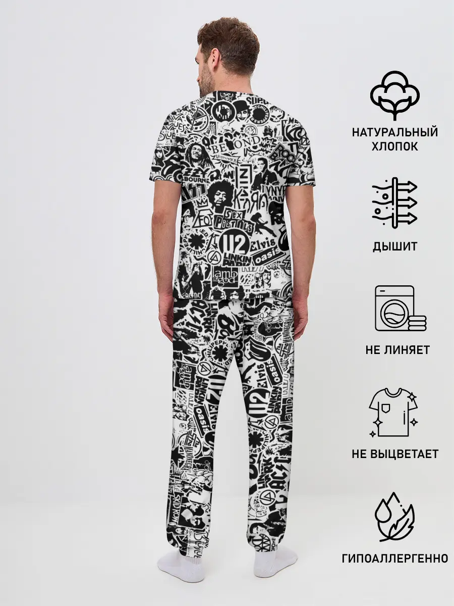 Мужская пижама с брюками / Rock Band Logos