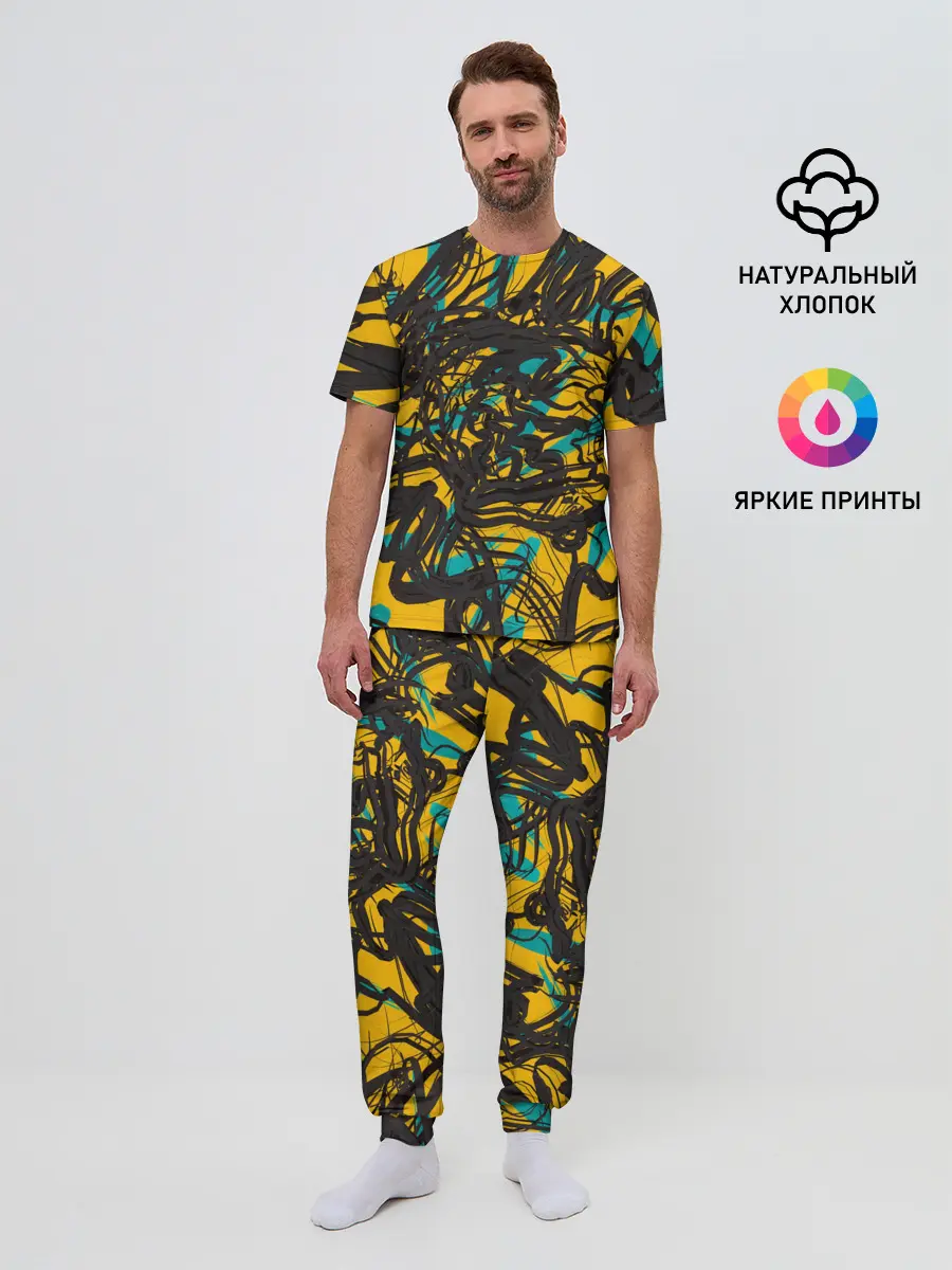 Мужская пижама с брюками / Черные линии