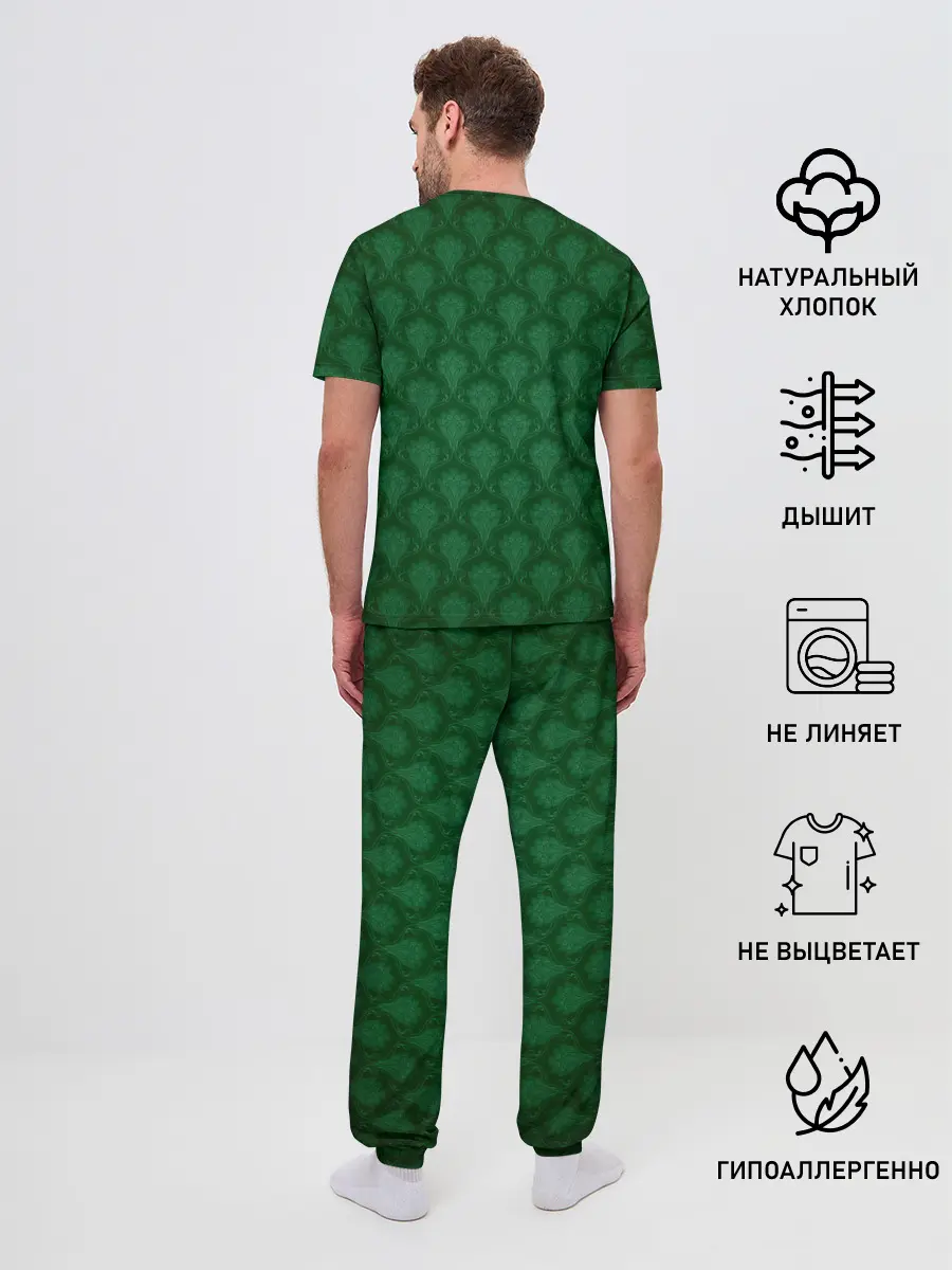 Мужская пижама с брюками / Готические зелёные цветы