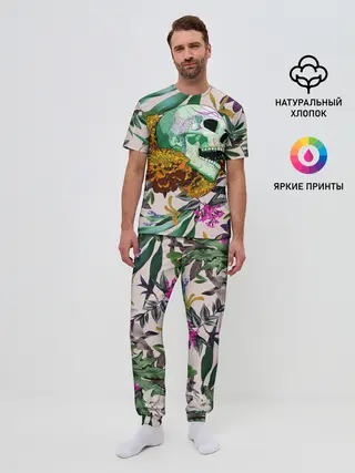 Мужская пижама с брюками / Череп в цветах