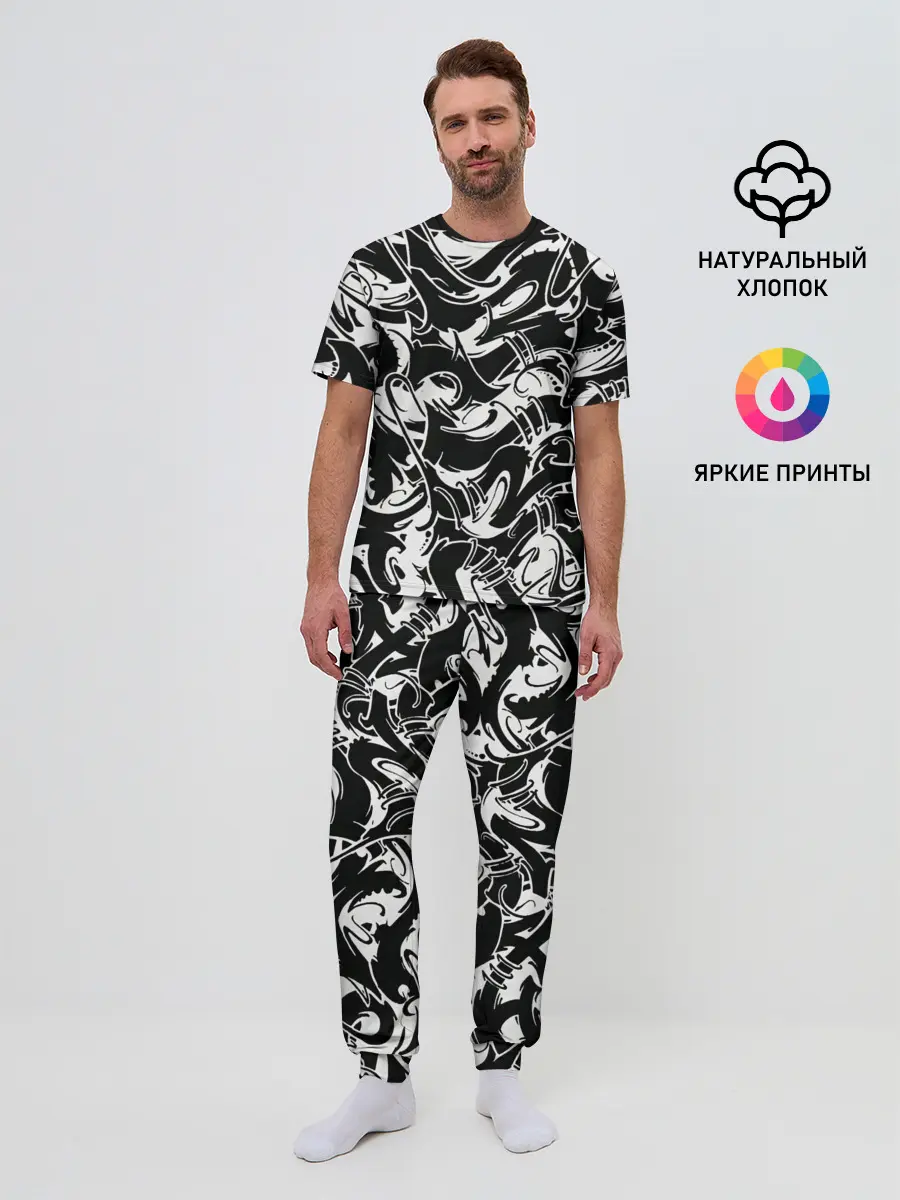 Мужская пижама с брюками / Tattoo | BlackWhite