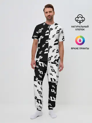 Мужская пижама с брюками / Паттерн ДжоДжо черно-белый