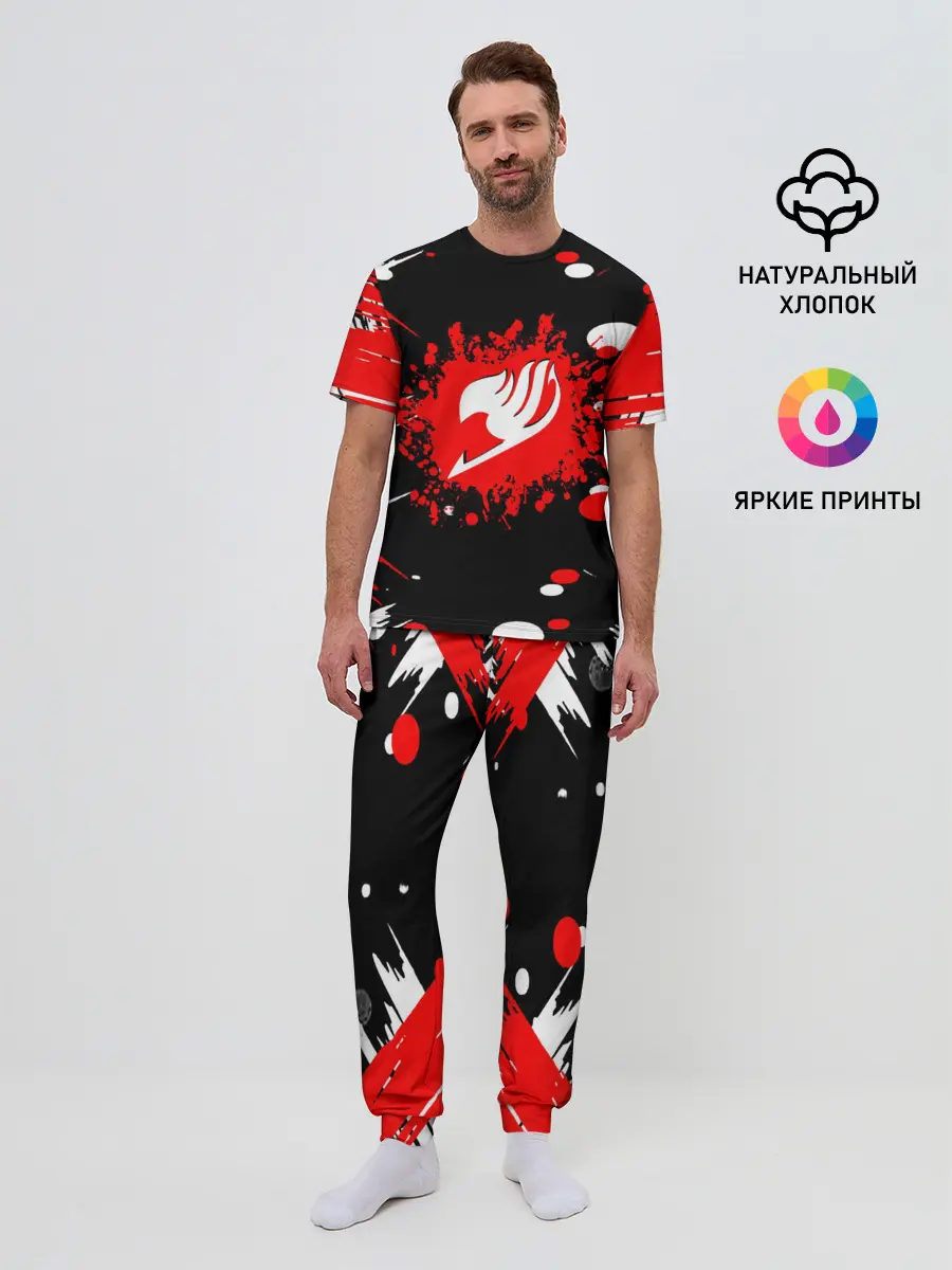 Мужская пижама с брюками / Хвост Феи красно-черная геометрия