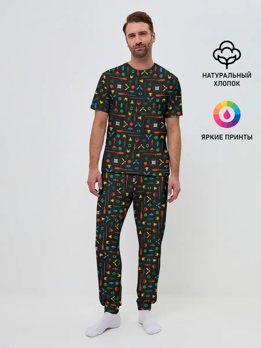 Мужская пижама с брюками / Хогвартс паттерн