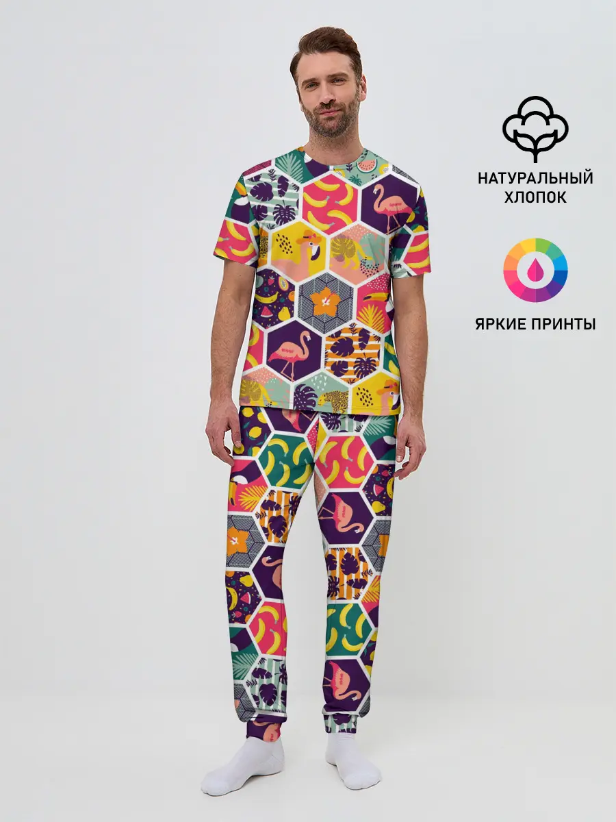Мужская пижама с брюками / Тропические соты