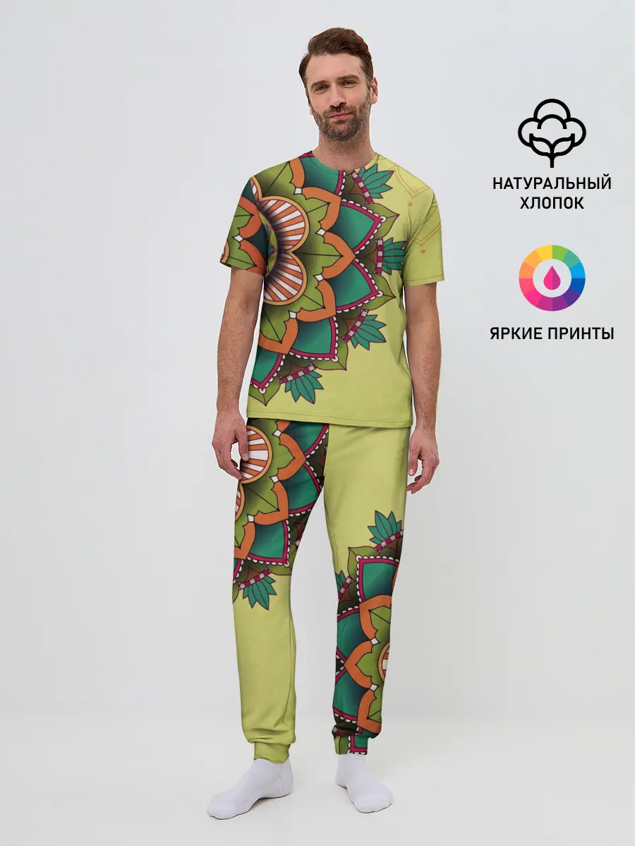 Мужская пижама с брюками / мандала узор тату