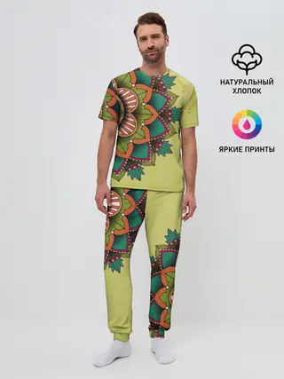 Мужская пижама с брюками / мандала узор тату