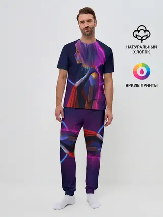 Мужская пижама с брюками / Девушка в неоне