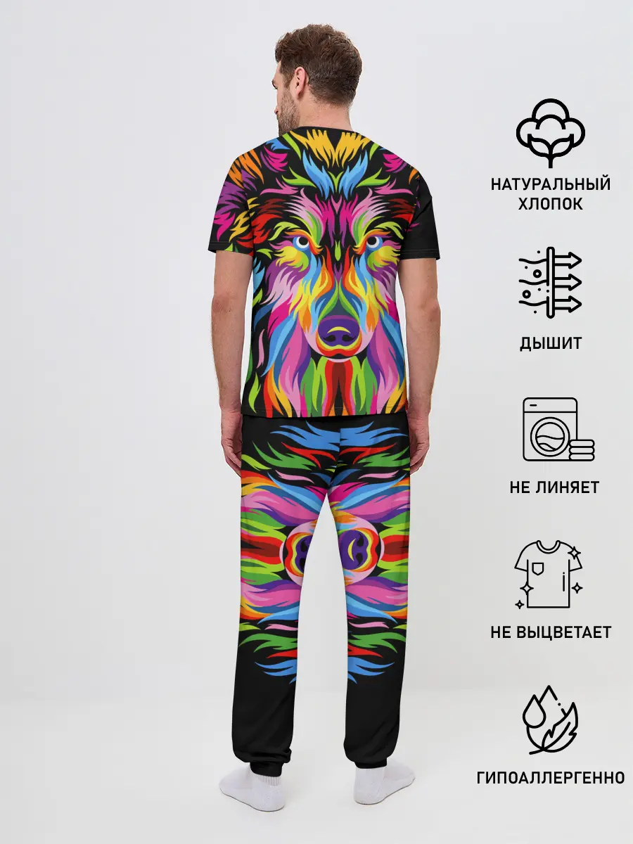 Мужская пижама с брюками / Neon wolf