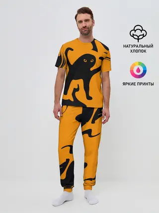 Мужская пижама с брюками / Кот- мем
