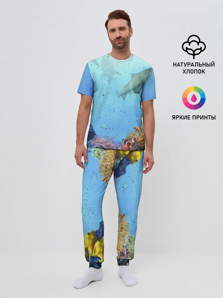 Мужская пижама с брюками / акулы
