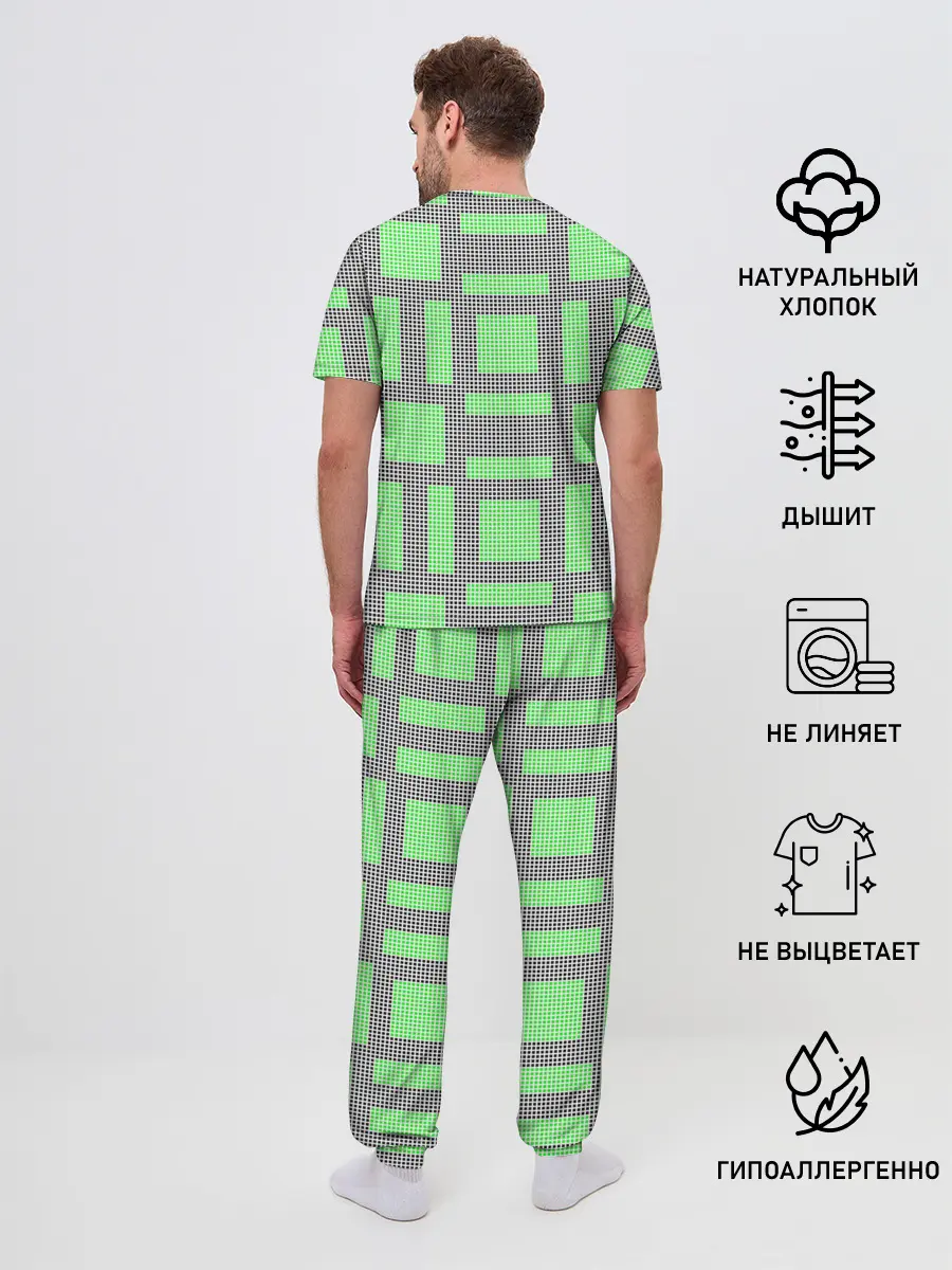 Мужская пижама с брюками / Пиксели зеленые