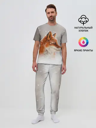 Мужская пижама с брюками / Лиса и снег