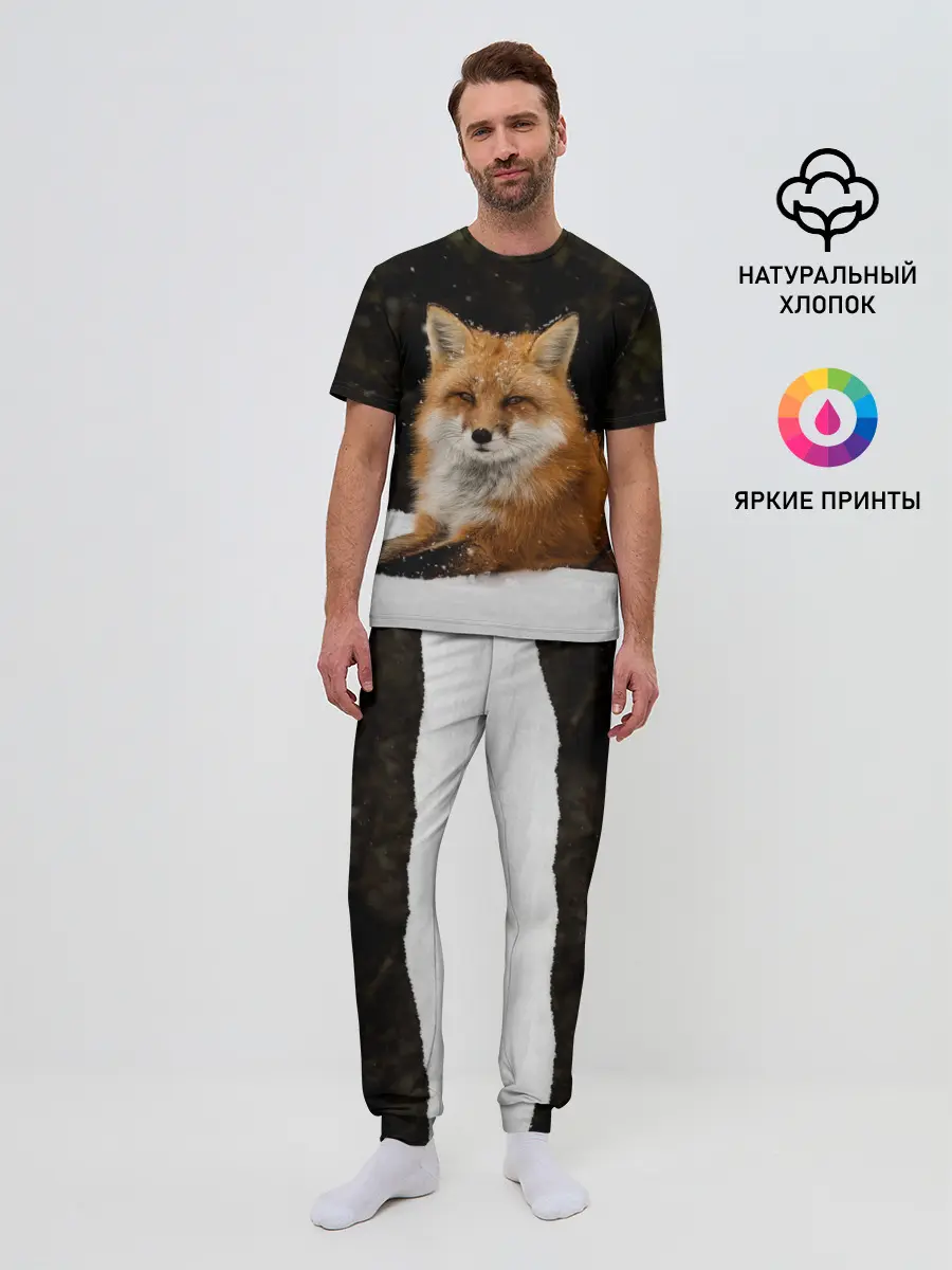 Мужская пижама с брюками / Лиса и снег