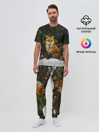 Мужская пижама с брюками / Лиса и снег