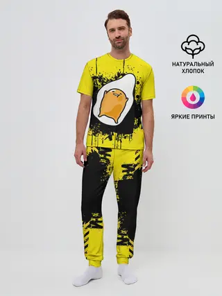 Мужская пижама с брюками / веселое яйцо на черном фоне