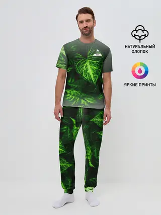 Мужская пижама с брюками / Листья зеленые CODE ERROR 404