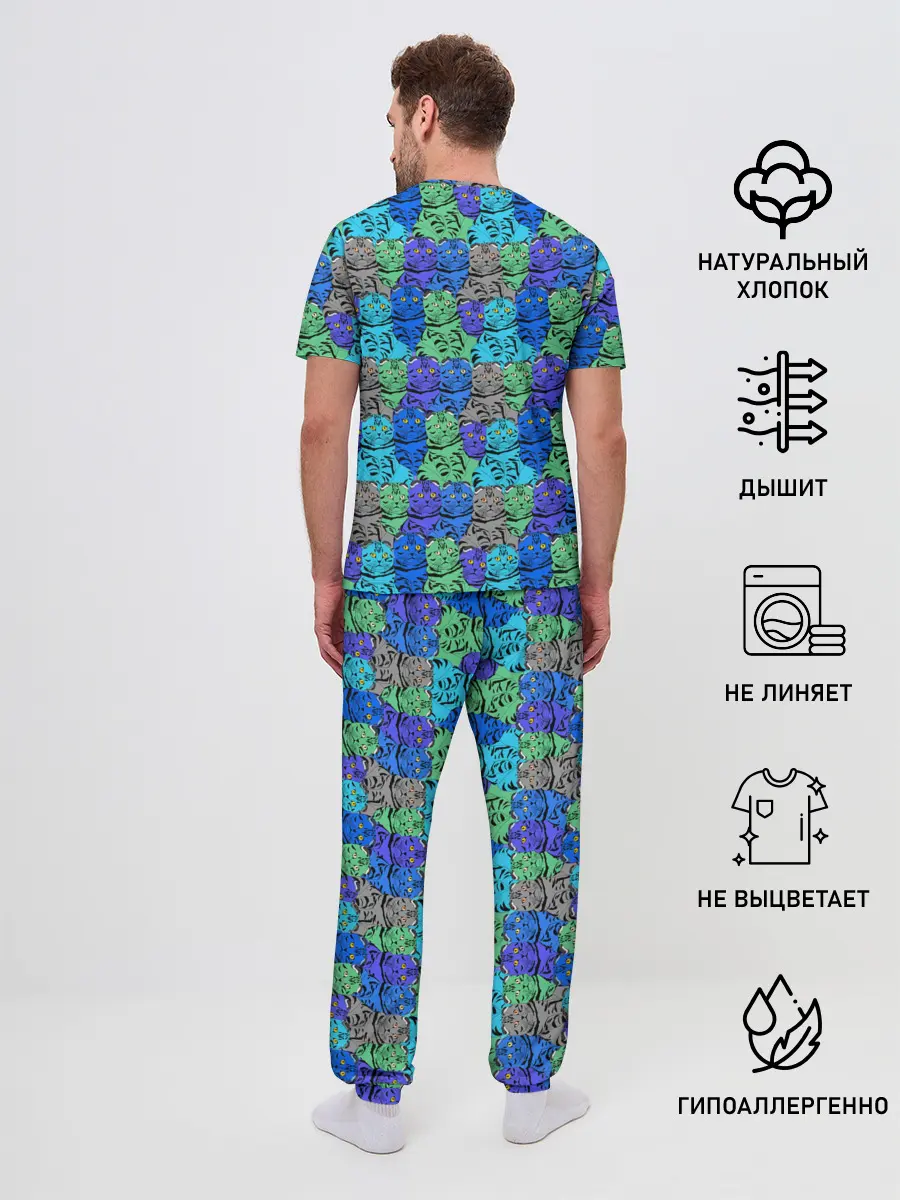 Мужская пижама с брюками / Толстый кот