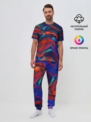Мужская пижама с брюками / Абстракция краски