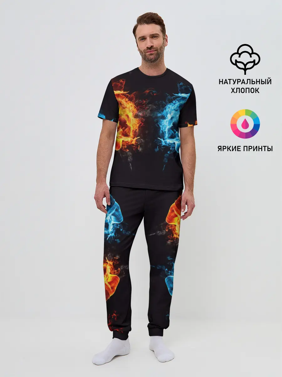 Мужская пижама с брюками / Абстракция,Инь-Ян,Огонь,Вода