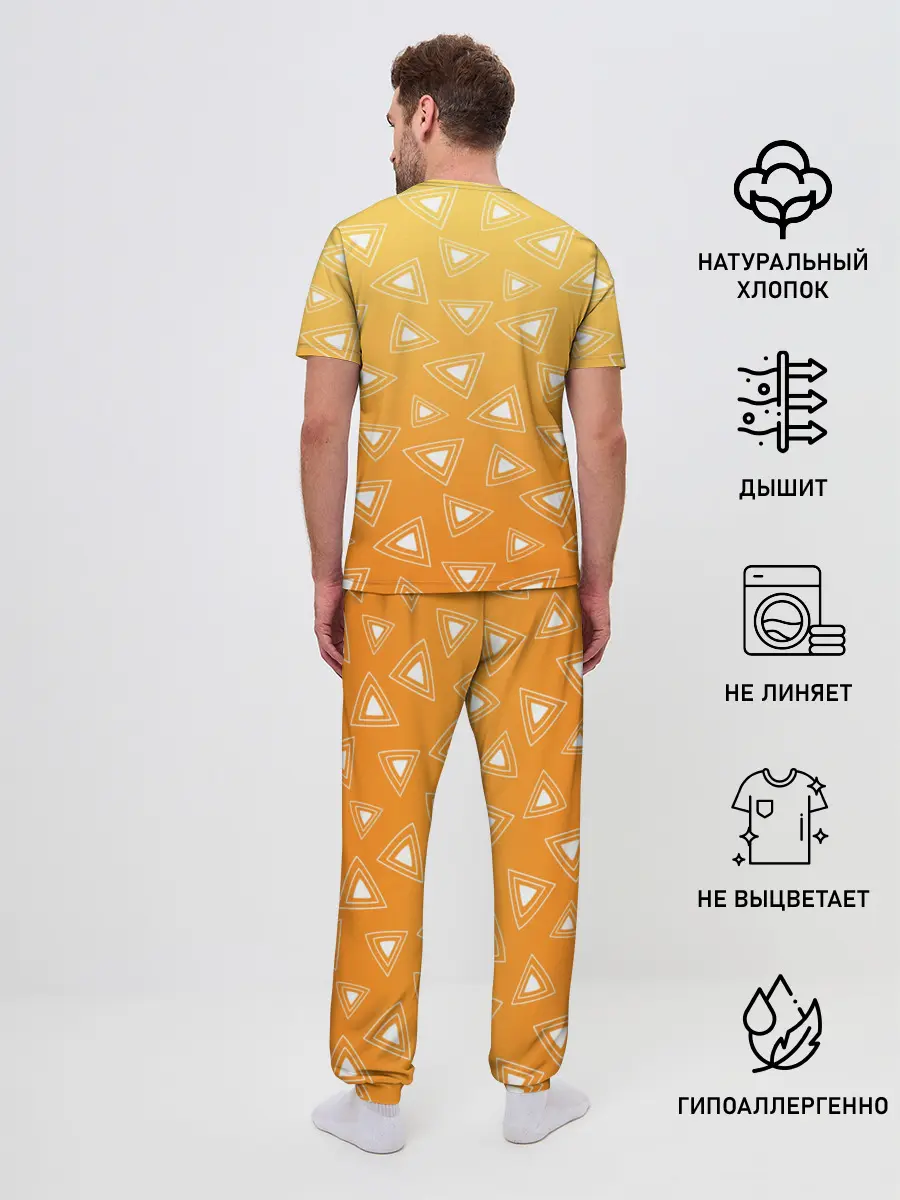 Мужская пижама с брюками / Kimetsu no yaiba оранжевый паттерн